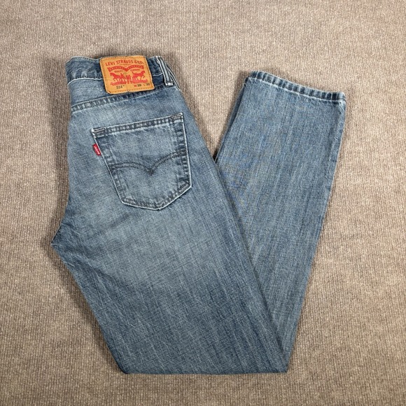 Levis 514 Jeans Mens 29x30 Straight Fit Light Wash Blue Denim Faded Cotton - Picture 1 of 16